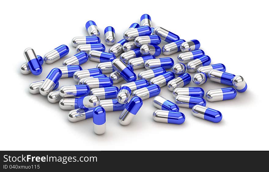 Pile of pills on white background