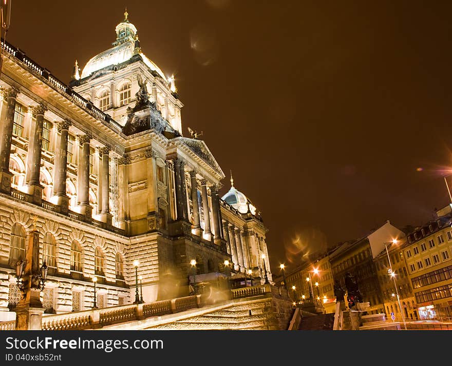 Czech National Museum in Prague at night