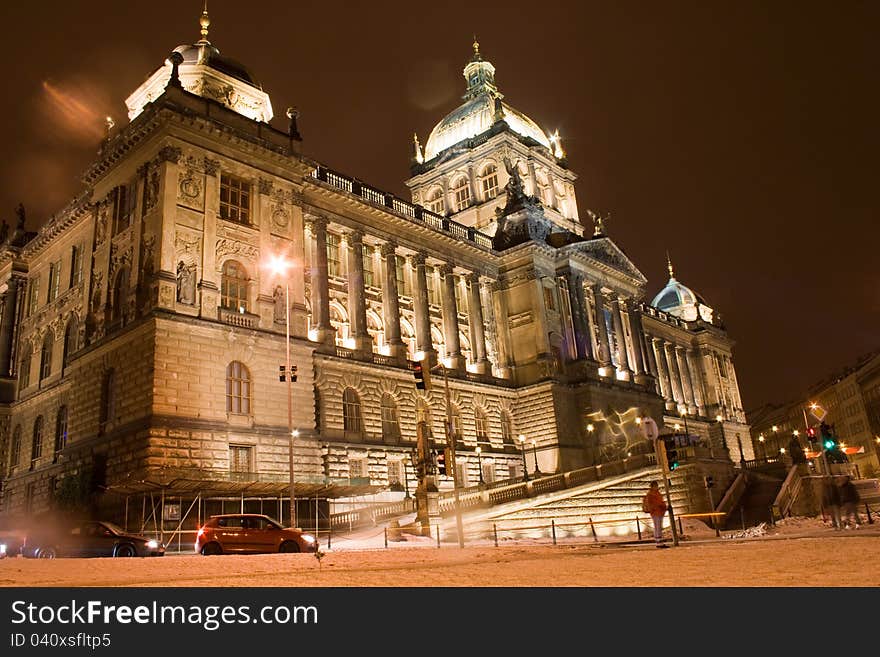 Czech National Museum in Prague at night