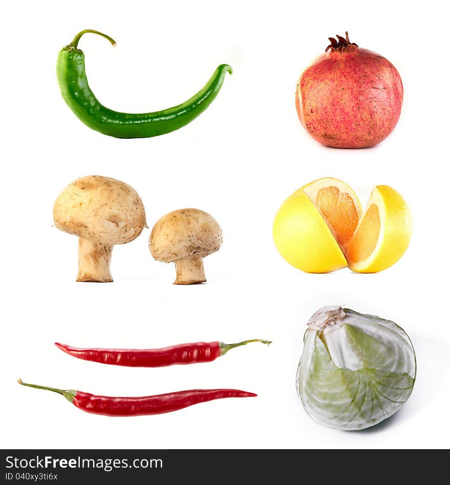 Fruit end vegetables collection  on white background