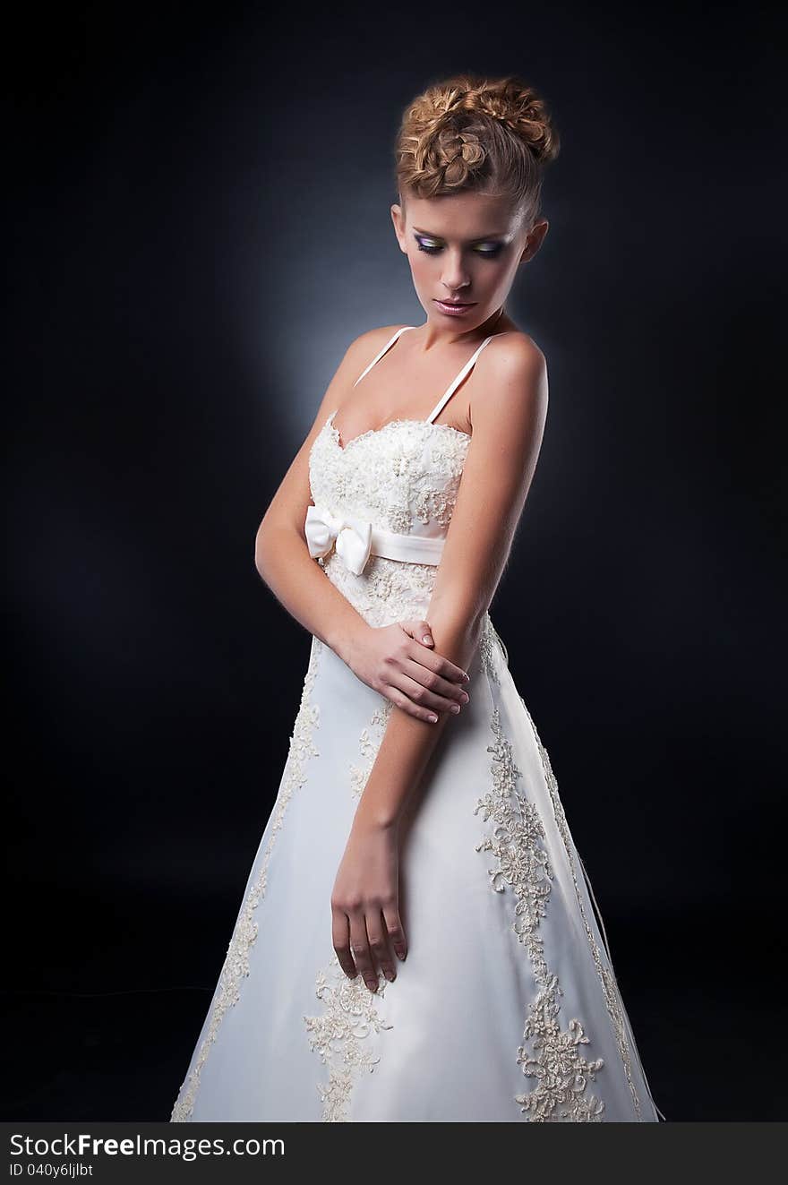 Supermodel Fashion Model Posing In Wedding Dress