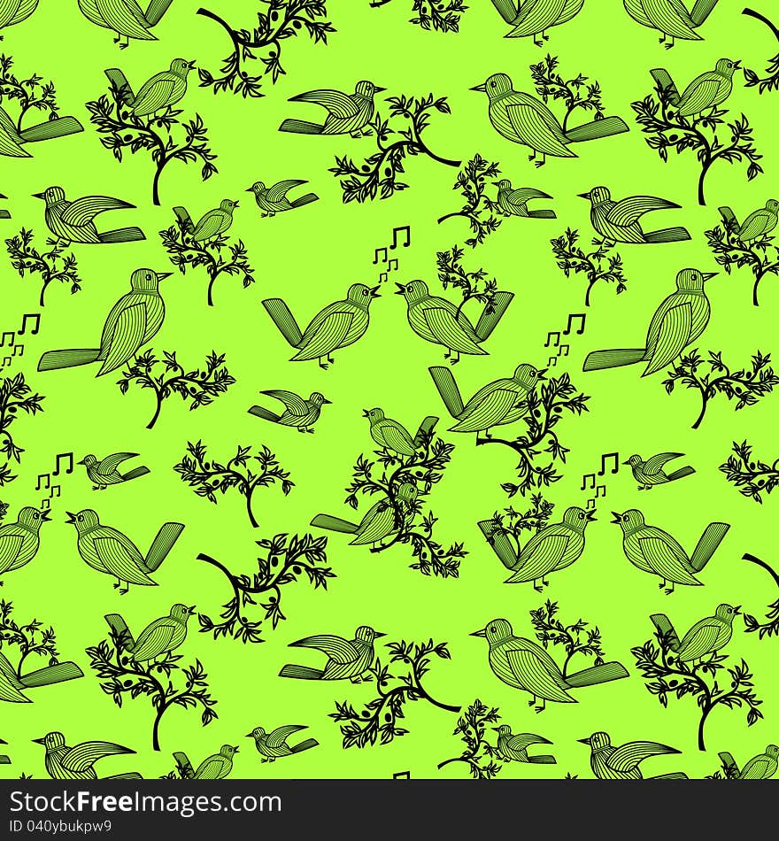 Natural Pattern With Birds And Trees