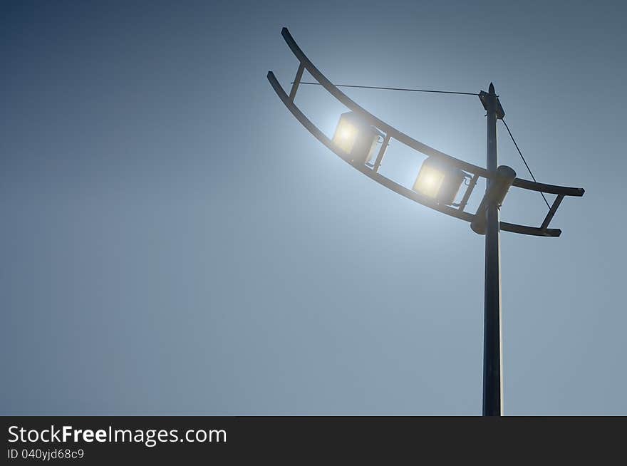 Modern lamp post with evening sky and copyspace