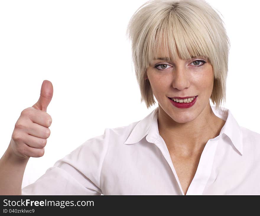 Young business woman with her thumb up