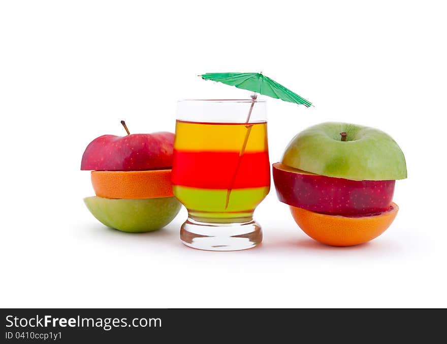 Mixed fruits and coctail, isolated on white background. Mixed fruits and coctail, isolated on white background