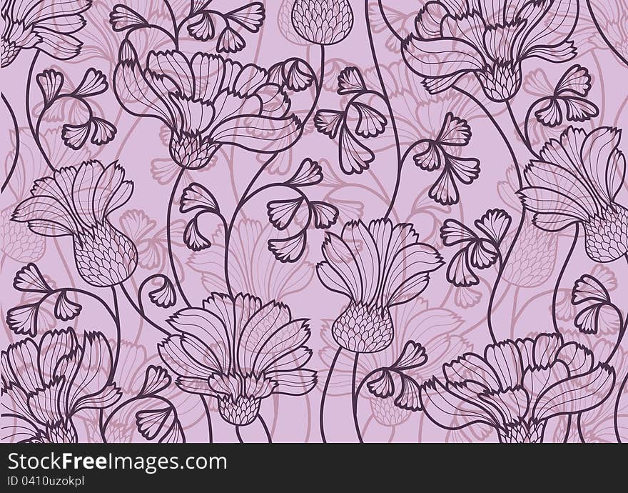 Vector pink wallpaper with beautiful abstract flowers