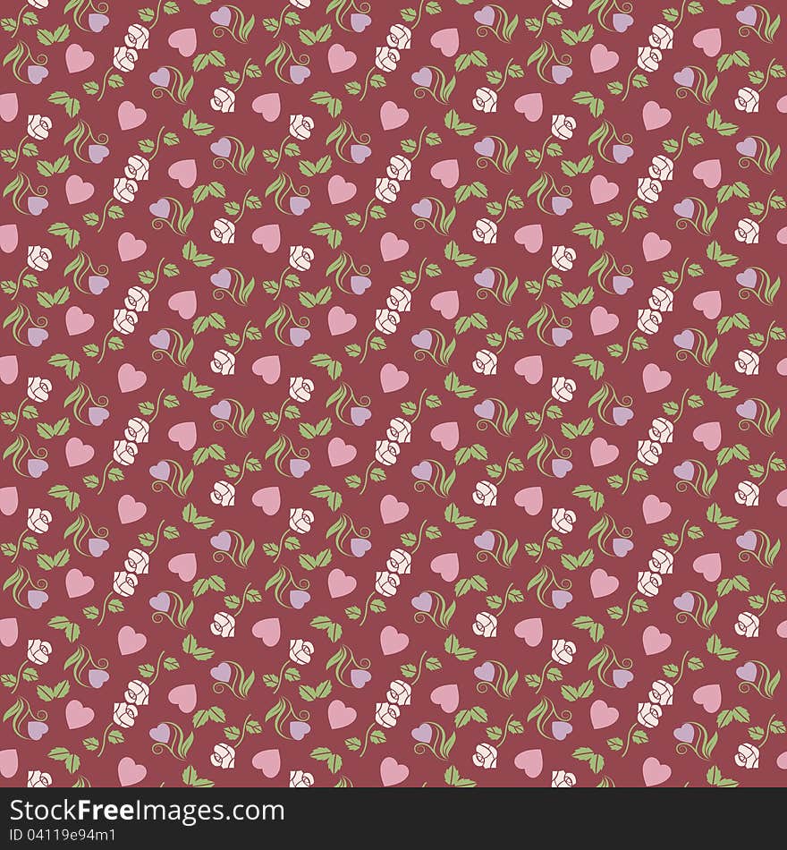 Valentine seamless pattern with hearts and roses