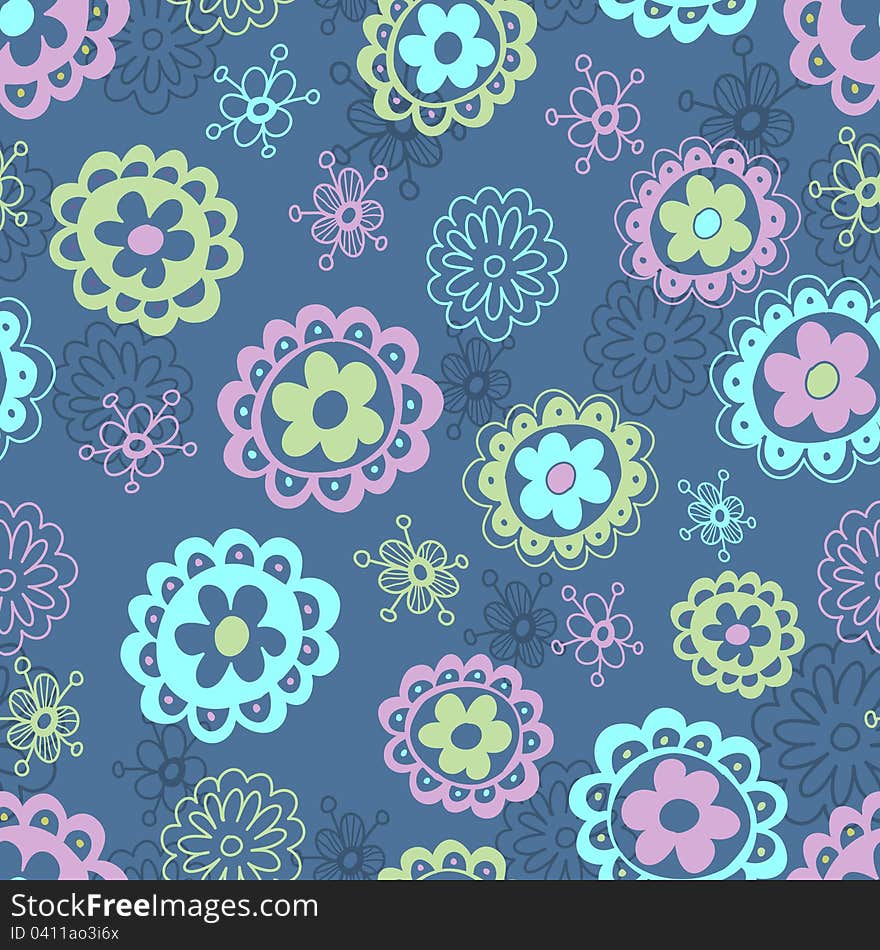 Floral Seamless Pattern In Blue Tones