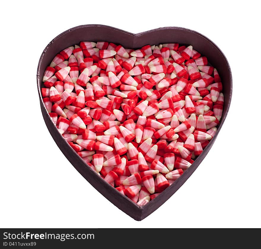Valentine corn candy in a HEart box
