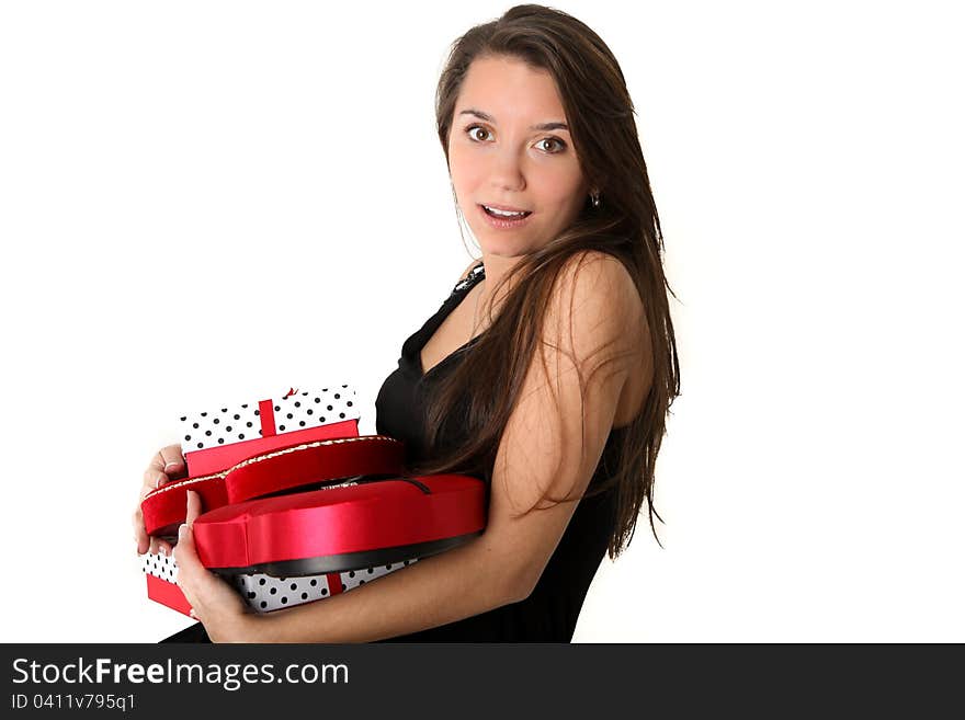 Pretty Brunette With her Heart of Candy on Valentines Day. Pretty Brunette With her Heart of Candy on Valentines Day