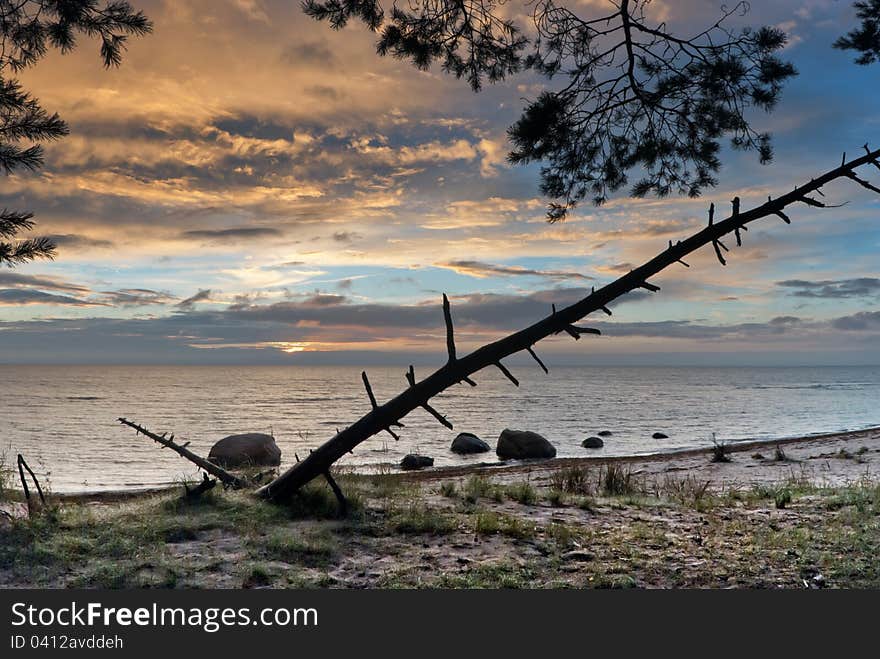 Dramatic sunrise in the gulf of Riga