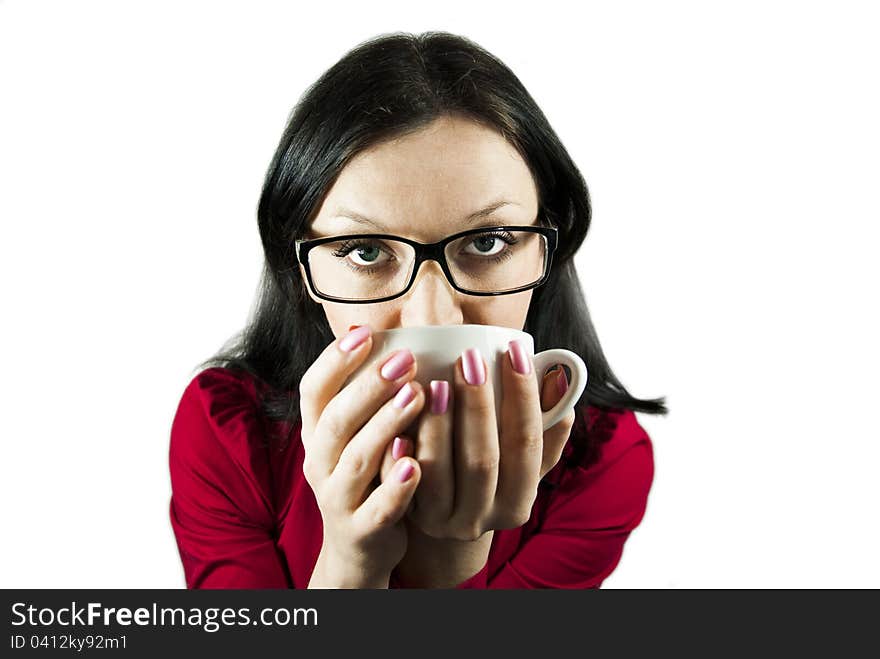 Brunette with coffee