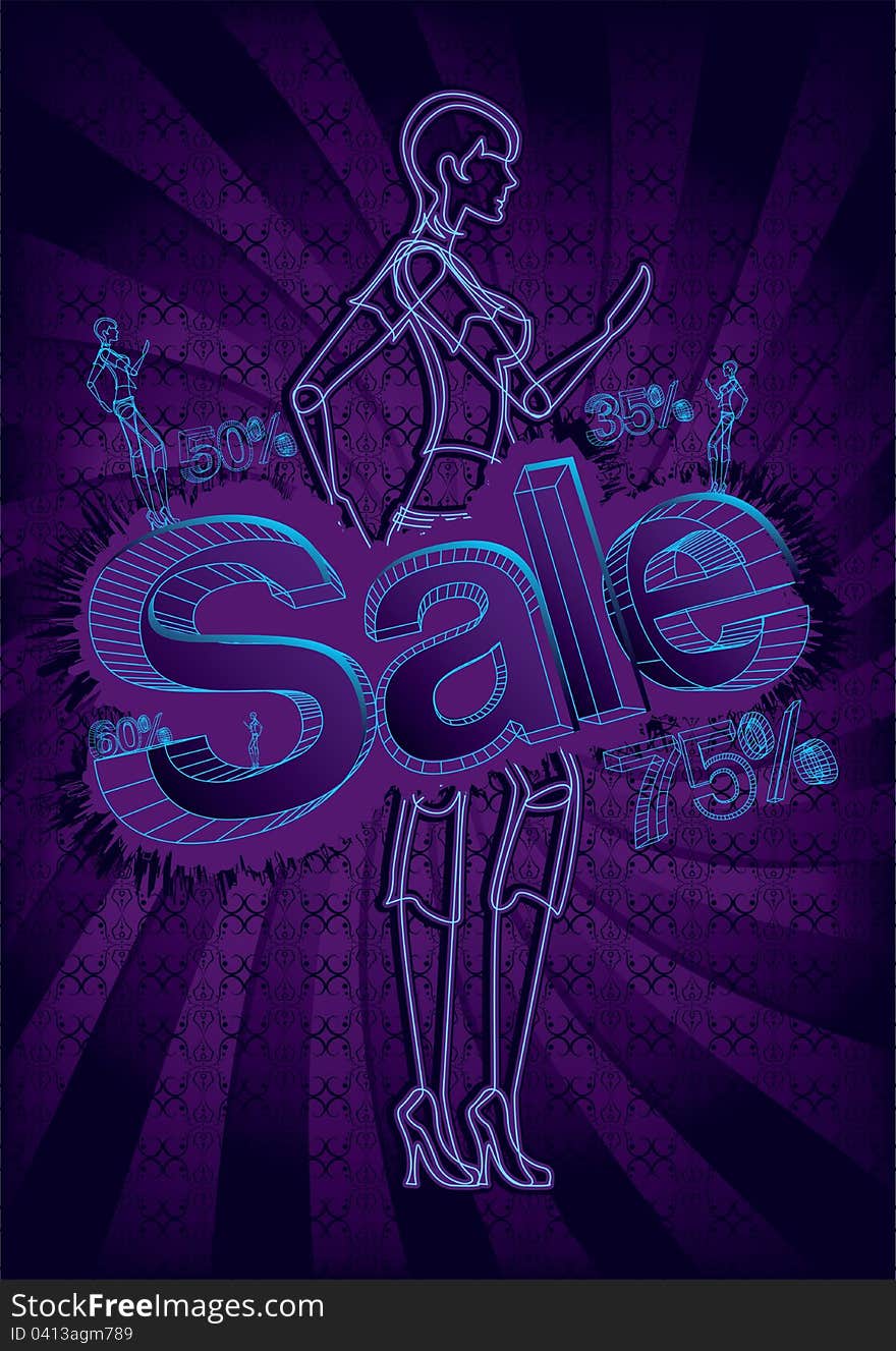 Sale poster with woman silhouette. Illustrator 8. Sale poster with woman silhouette. Illustrator 8