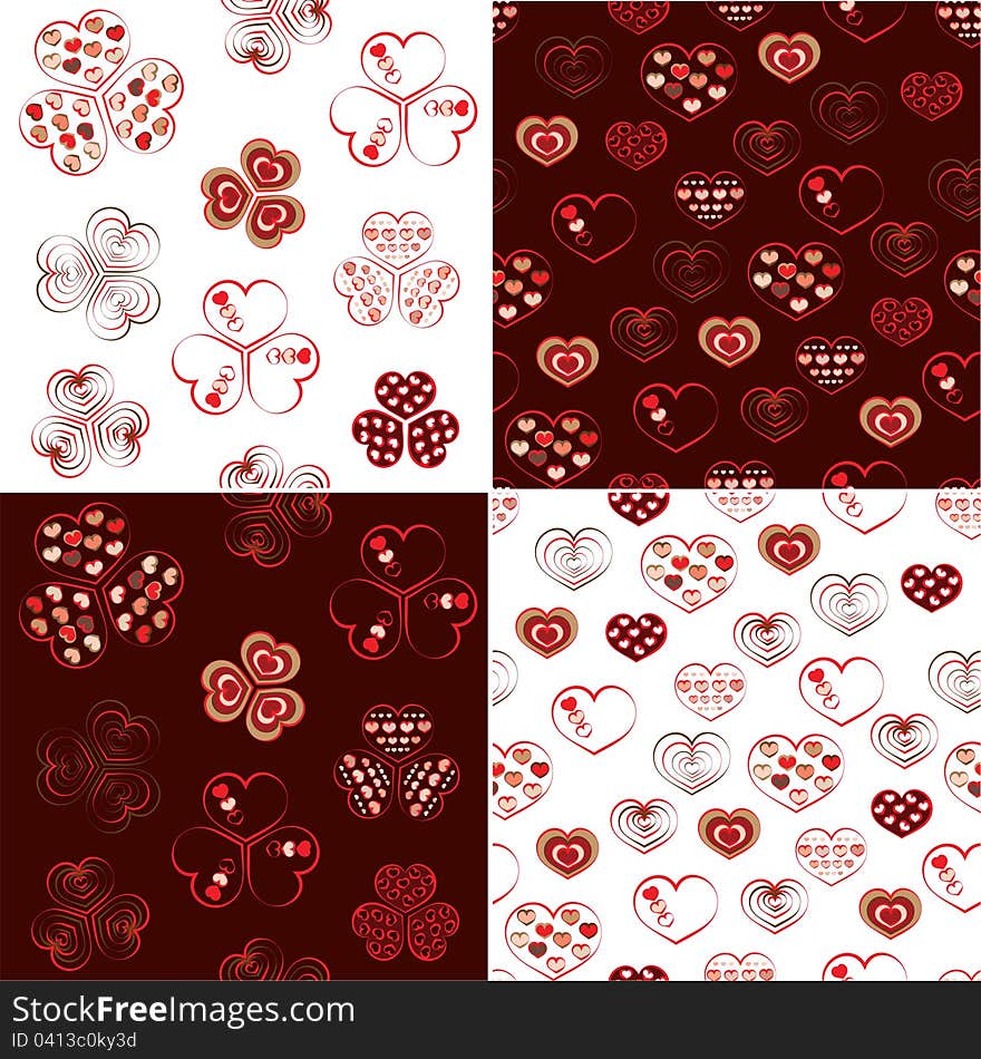 Vector Set Of Heart Seamless Pattern