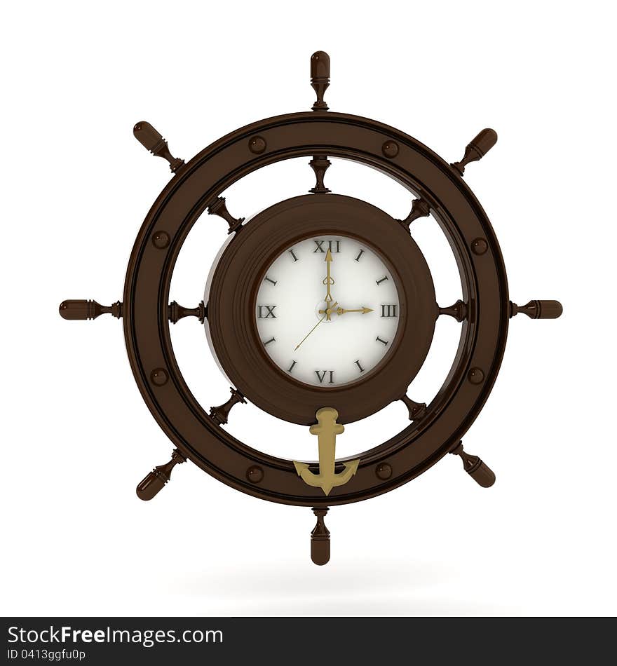 A clock in marine style on white background. A clock in marine style on white background