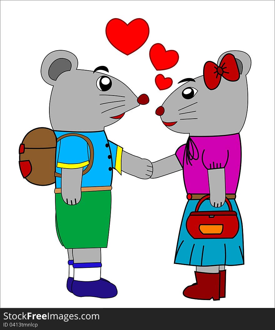 A cute and humorous cartoon illustration of two mouse with hearts. A cute and humorous cartoon illustration of two mouse with hearts