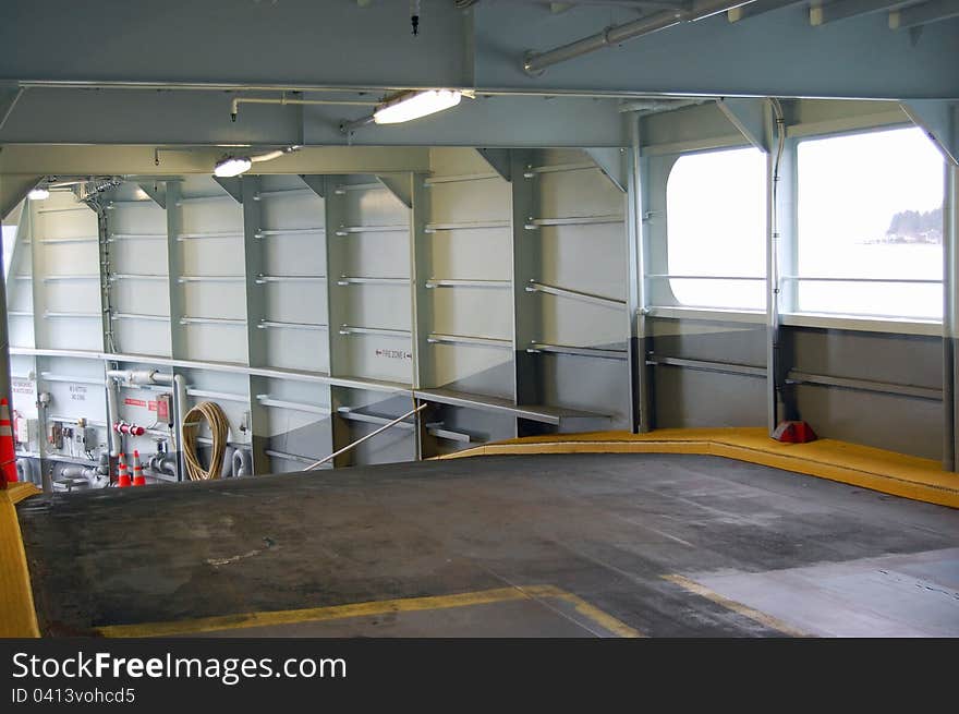 The upper loading deck of a ferry boat.