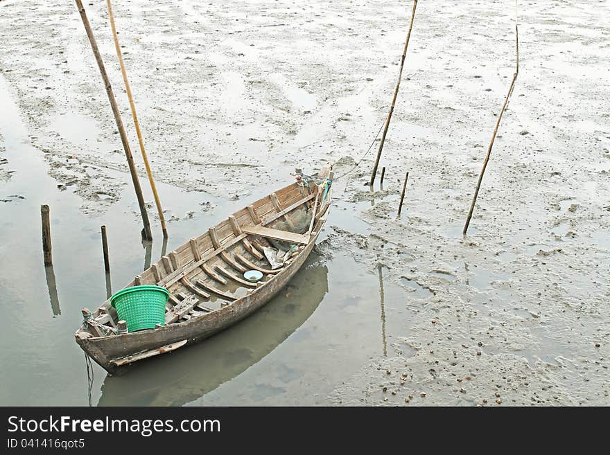 Old wooden fishing boat on the wetlands