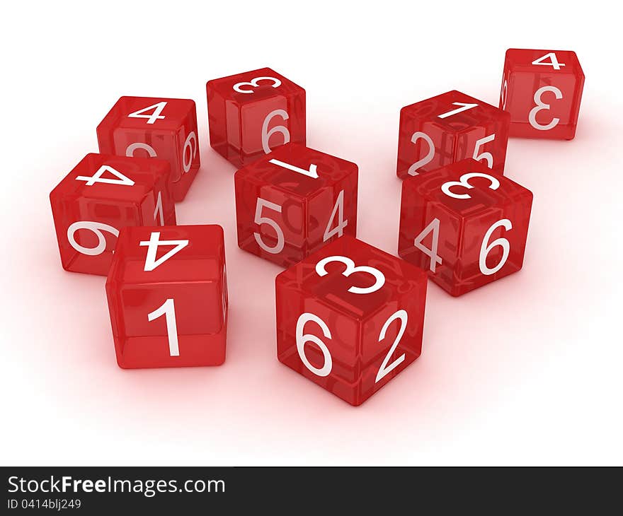 Red dice on white background. Red dice on white background