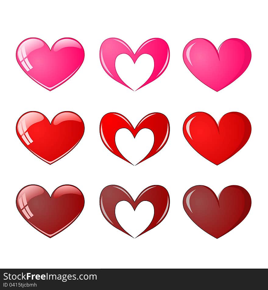 Vector hearts isolated on white background.