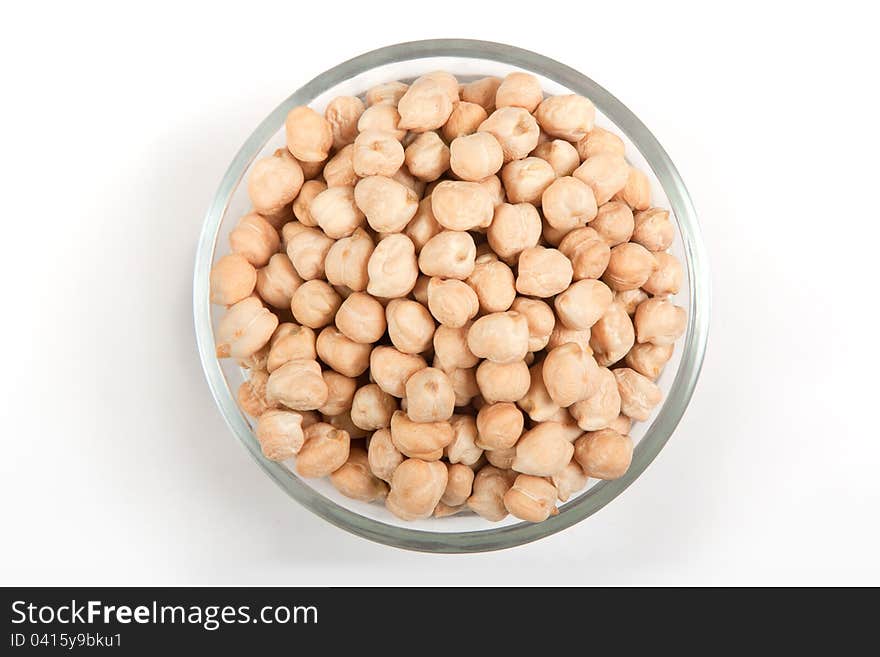 Collection of chickpeas in transparent glass bowl. Collection of chickpeas in transparent glass bowl