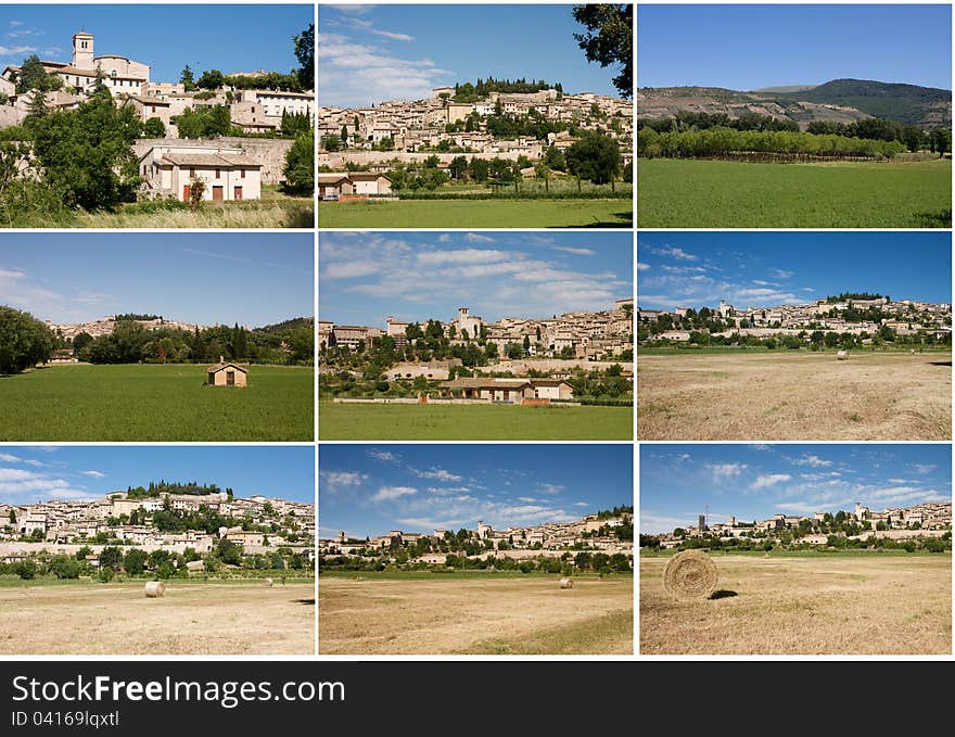 Collage with Spello village in Umbria