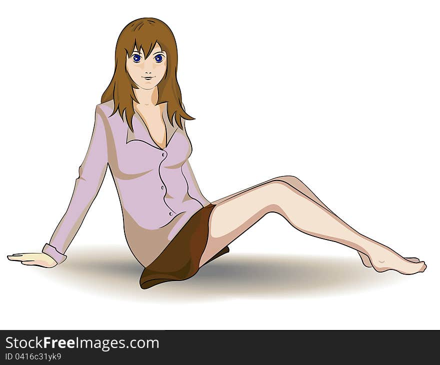 The image of the sitting girl on a white background. The image of the sitting girl on a white background.