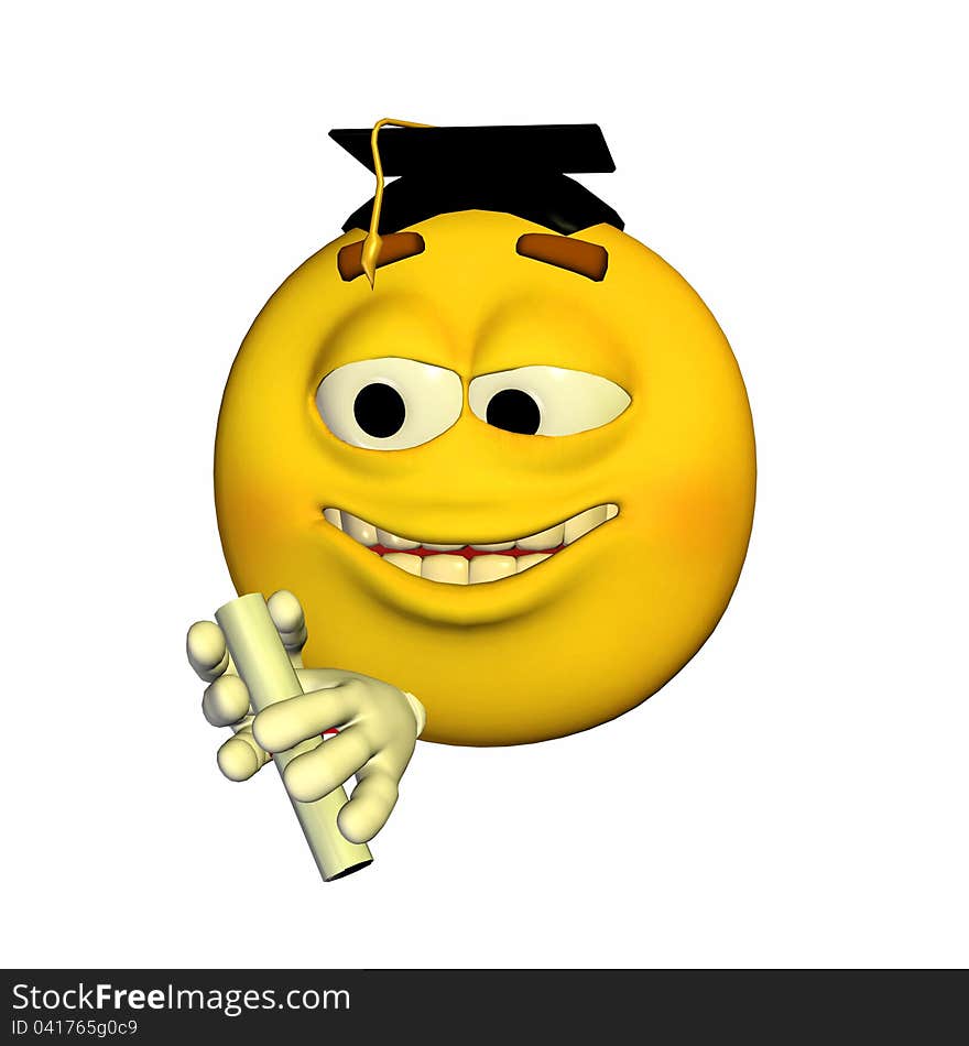 Emoticon yellow guy graduating with pride. Emoticon yellow guy graduating with pride