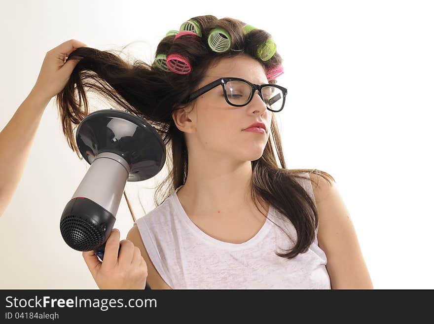 Beautiful woman enjoying hair style