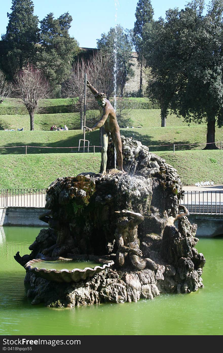 Mythical stone fountain in the Boboli Garden, Florence. Mythical stone fountain in the Boboli Garden, Florence