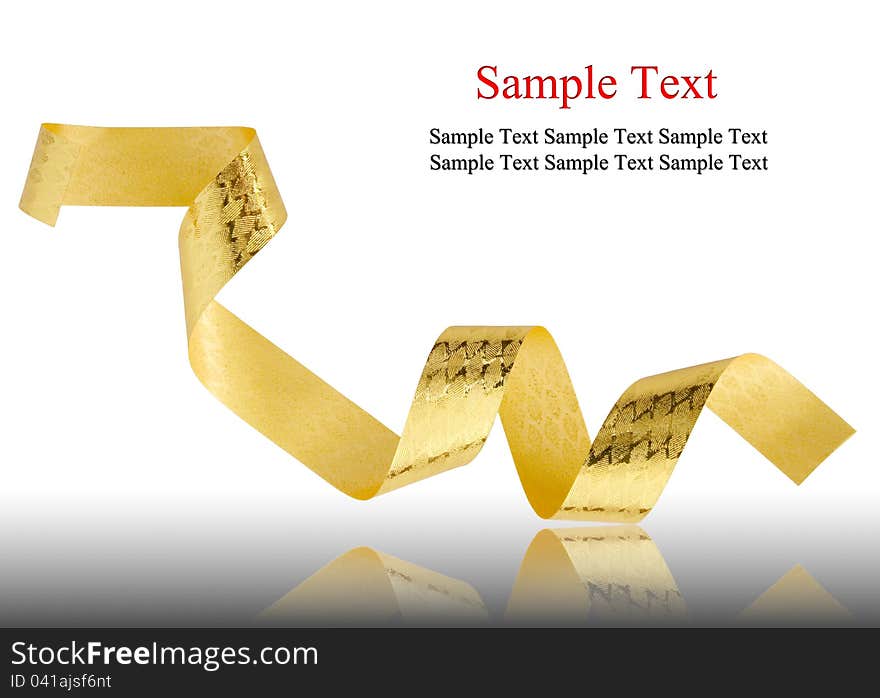 Gold ribbon on reflect floor and white background with clipping path