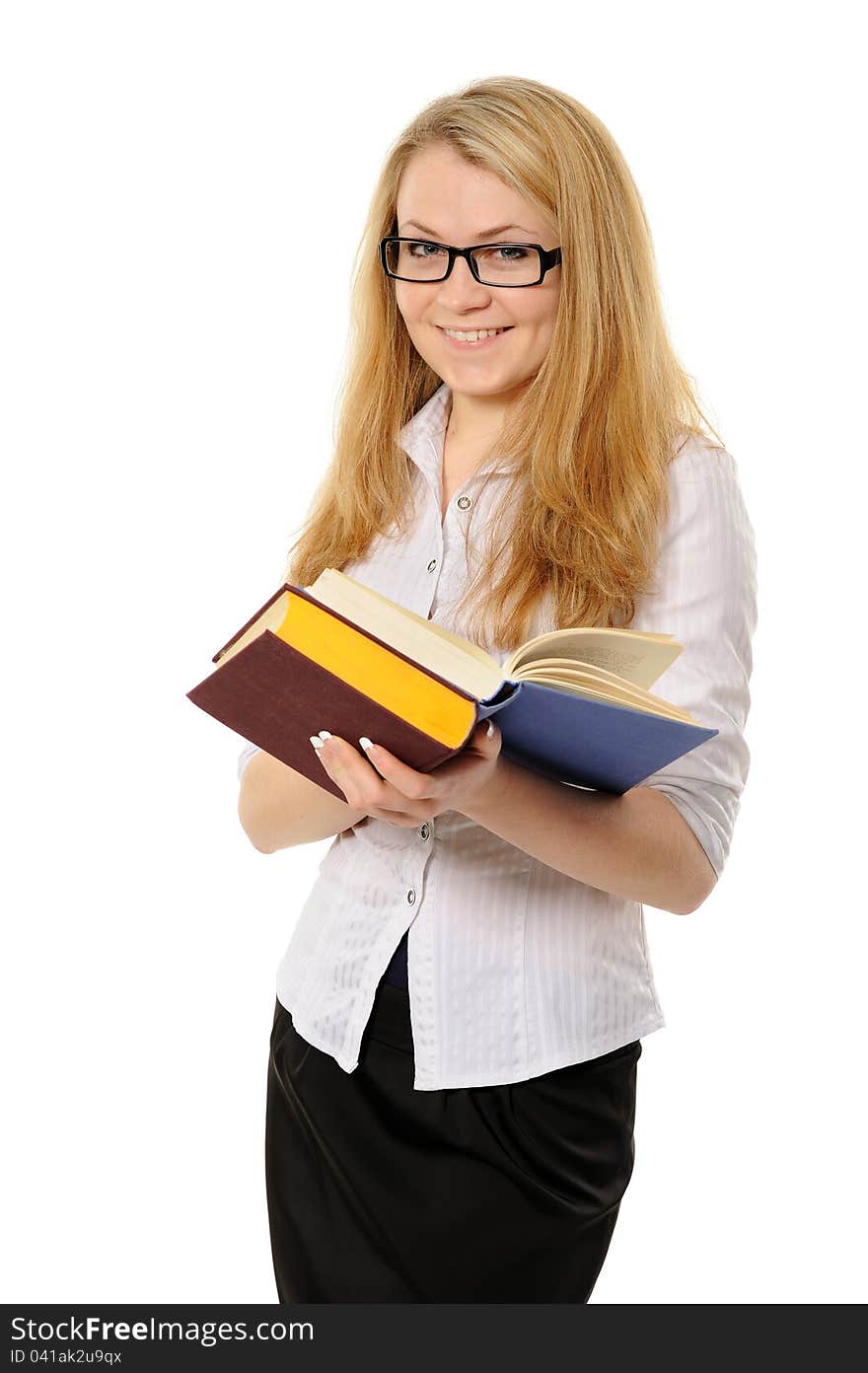 Girl with long hair and book