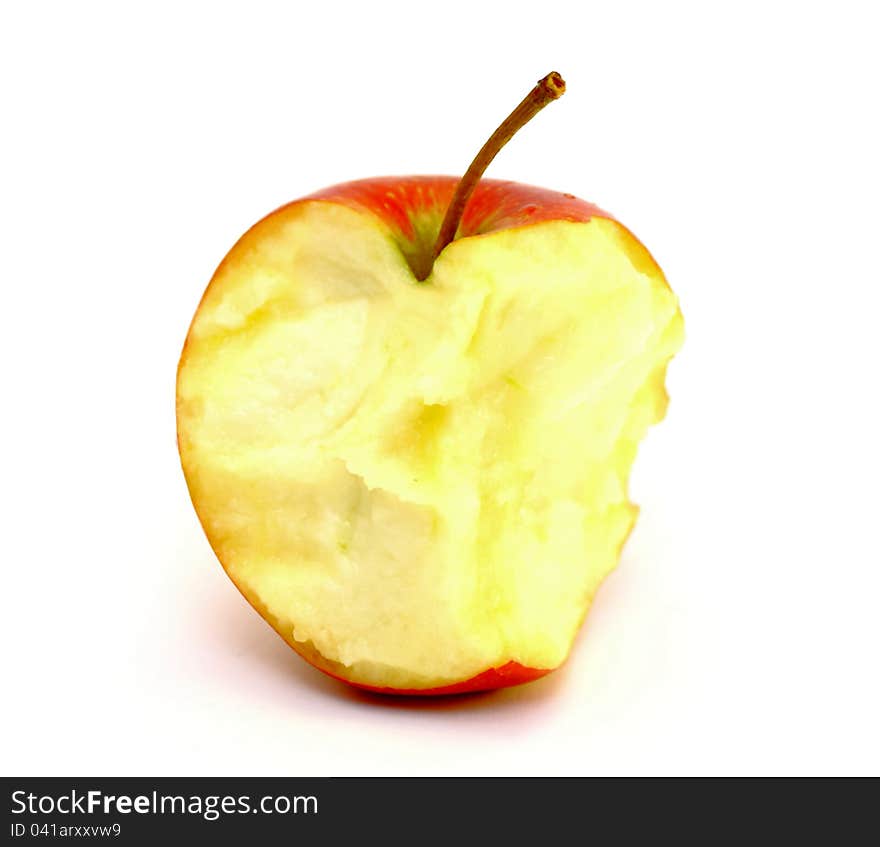 Apple core on a white background closeup