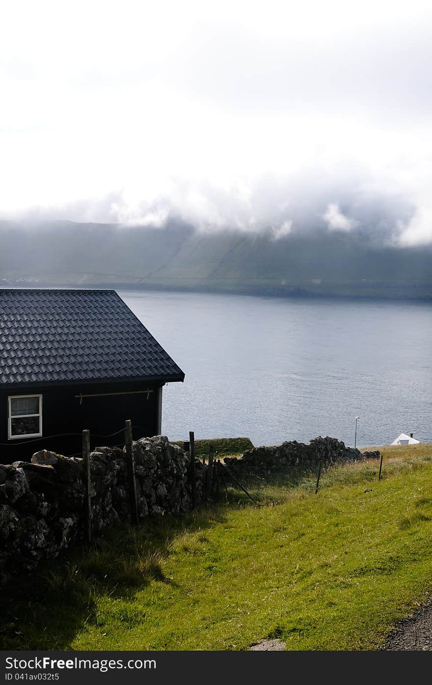 Black house on the way to Kirkjubour, in Faroe Islands