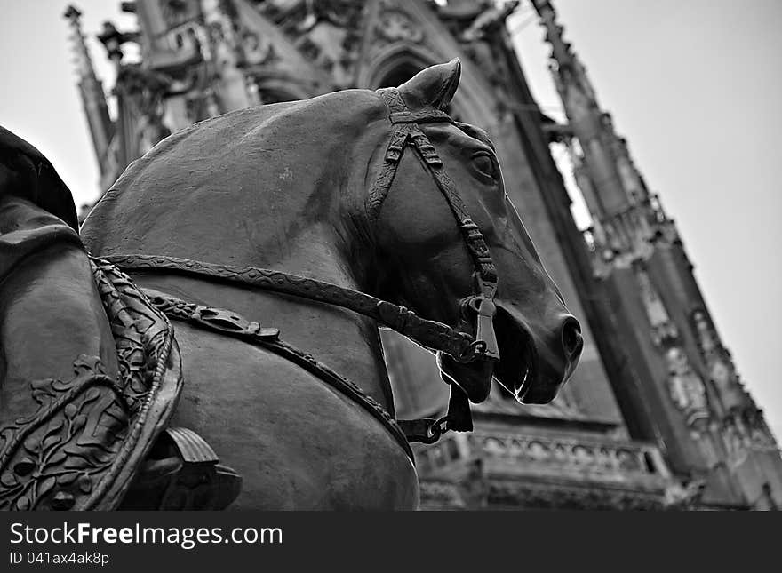 The statue of a horse in Regensburg