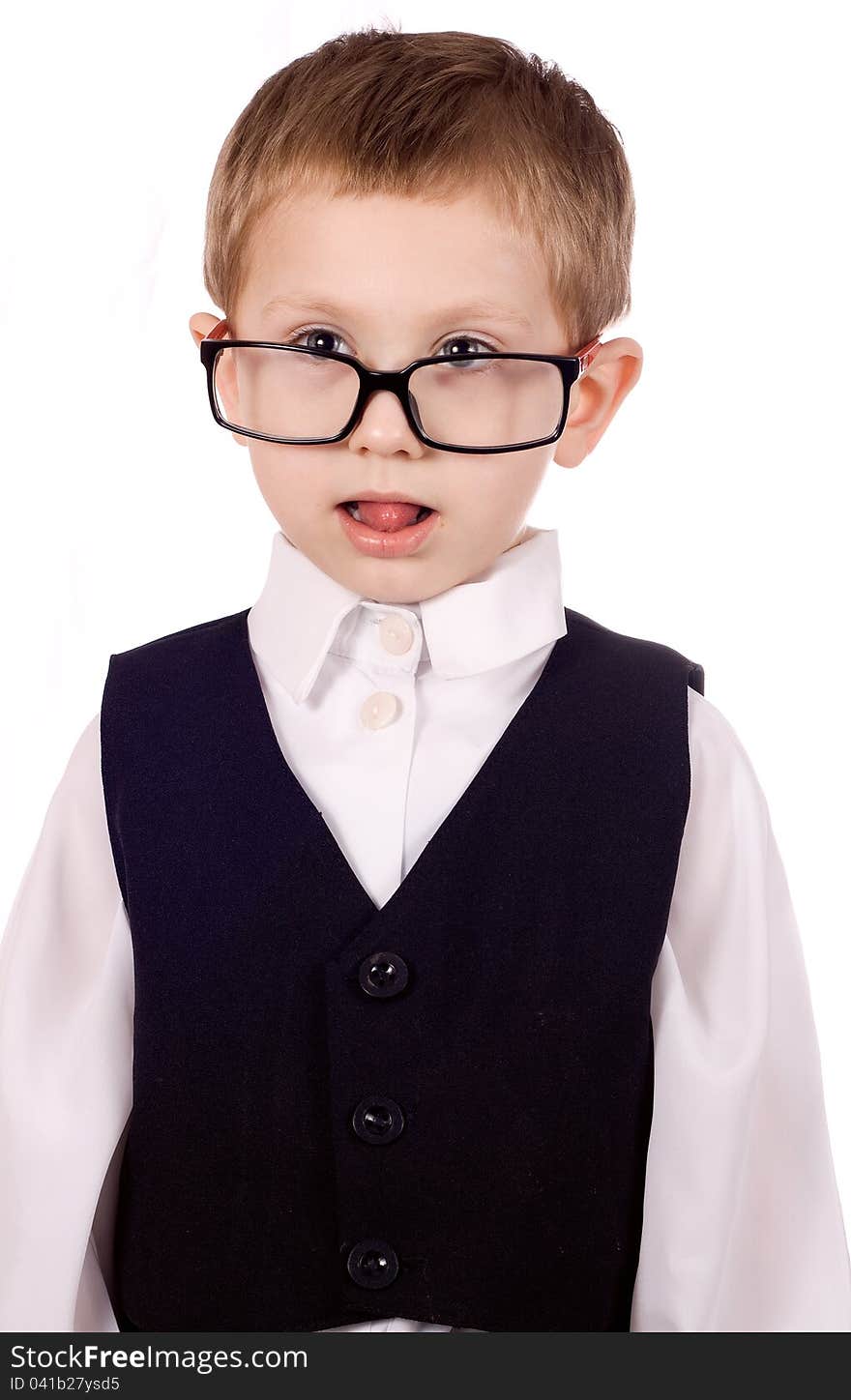 Portrait of a boy with glasses isolated on white background