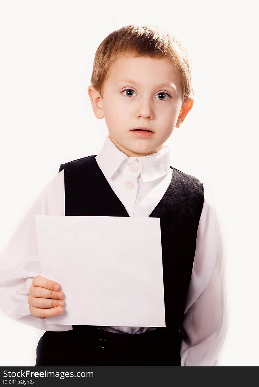 Baby with space for text on a white background