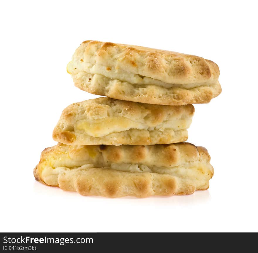 Pastry with curd on a white background