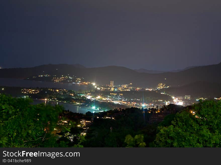 Night view from the viewpoint of Phuket