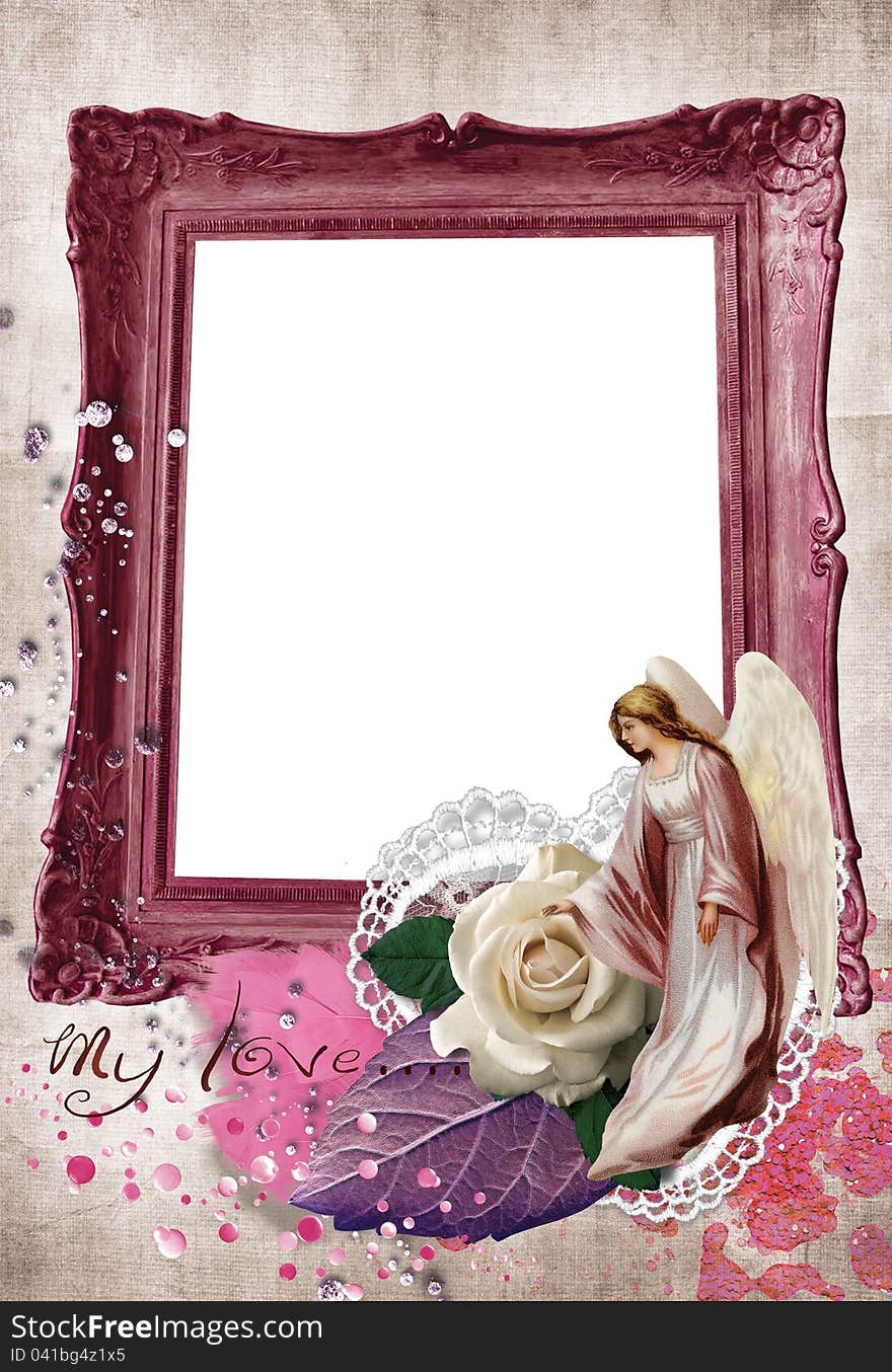 Love frame made with flower and hearts background. Love frame made with flower and hearts background