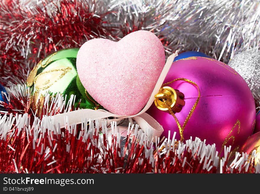 Christmas decorations as background on a white