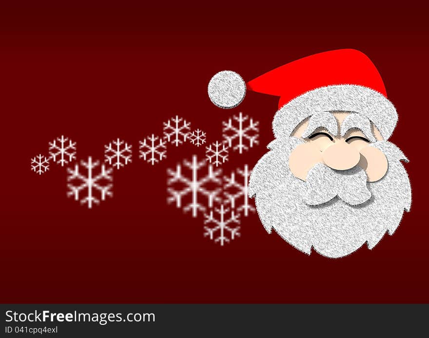 Graphic Santa with snow on red background. Graphic Santa with snow on red background