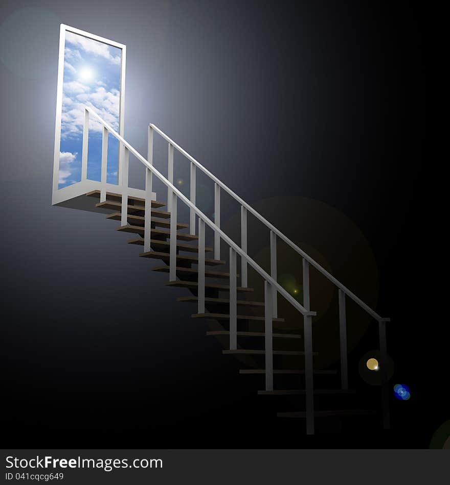 Ladder leading up to the sky,a conceptual metaphor a business in success.