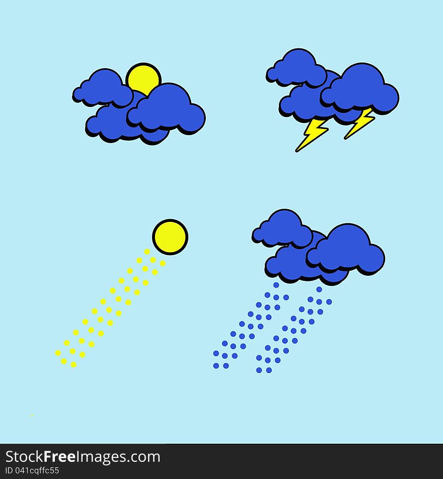 Graphic weather on blue background.a seasonable consist of cloudy,rainy,storm,sunny