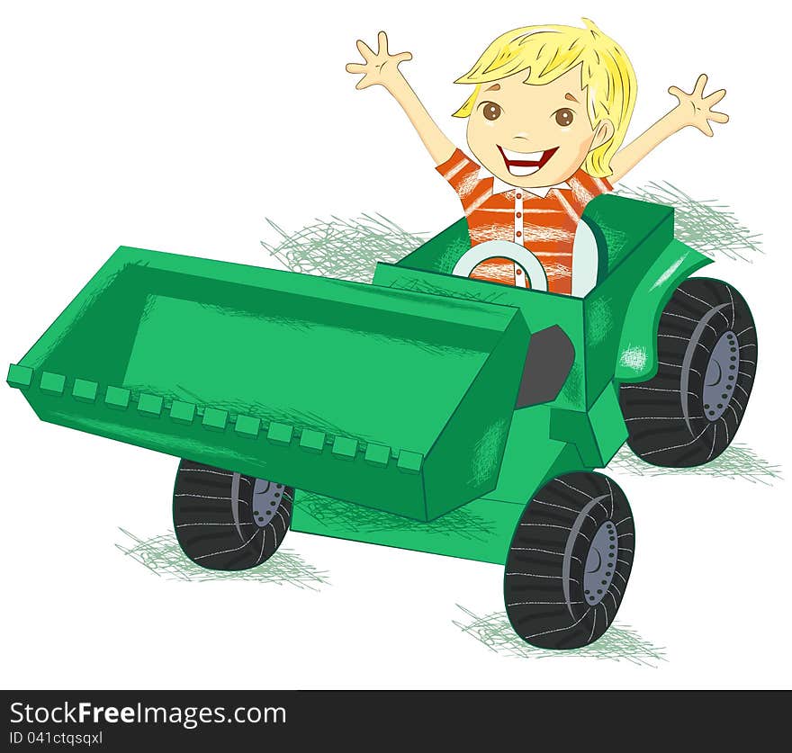 Illustration of a farmer kid on tractor. Illustration of a farmer kid on tractor