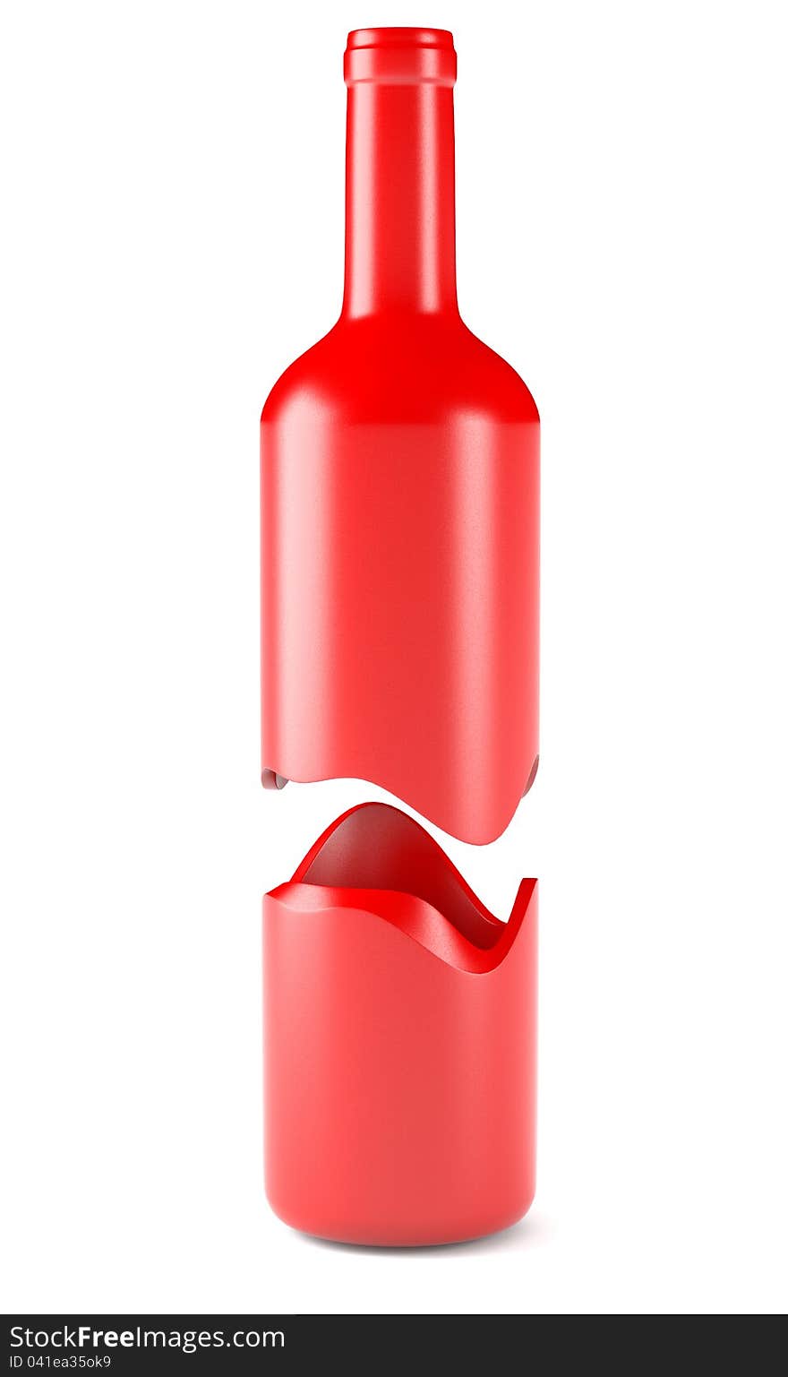 Broken wine red bottle on white background. Broken wine red bottle on white background