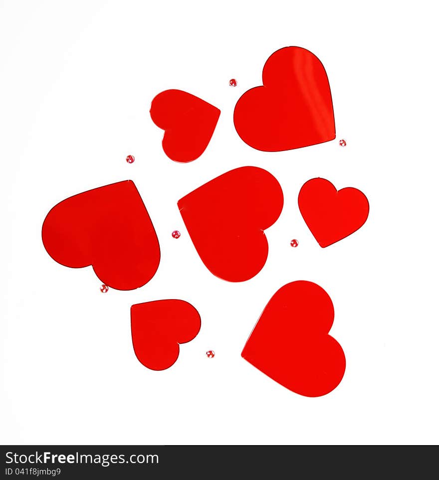 Red hearts on a white background