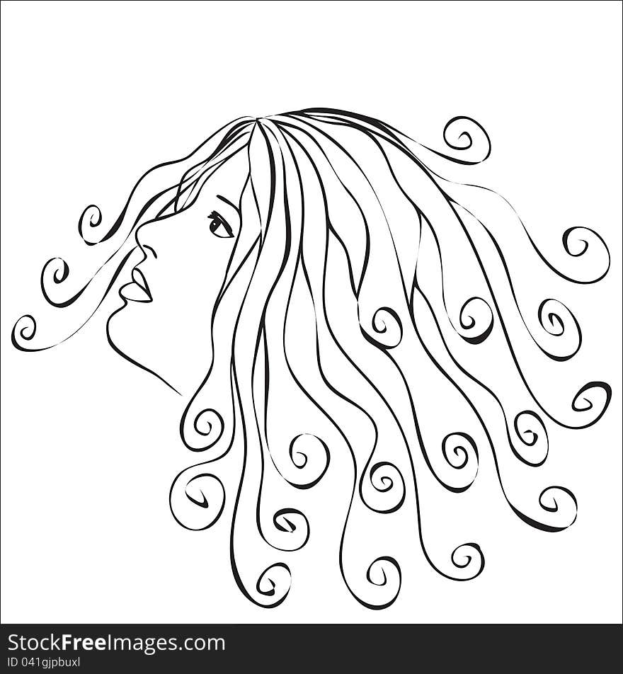 Woman with swirls hair - abstract illustration