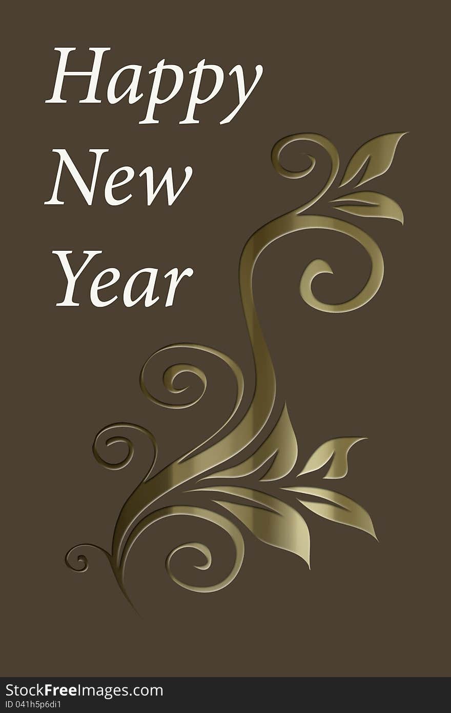 Illustration of words - happy new year -on dark brown background with  designed flowers. Illustration of words - happy new year -on dark brown background with  designed flowers