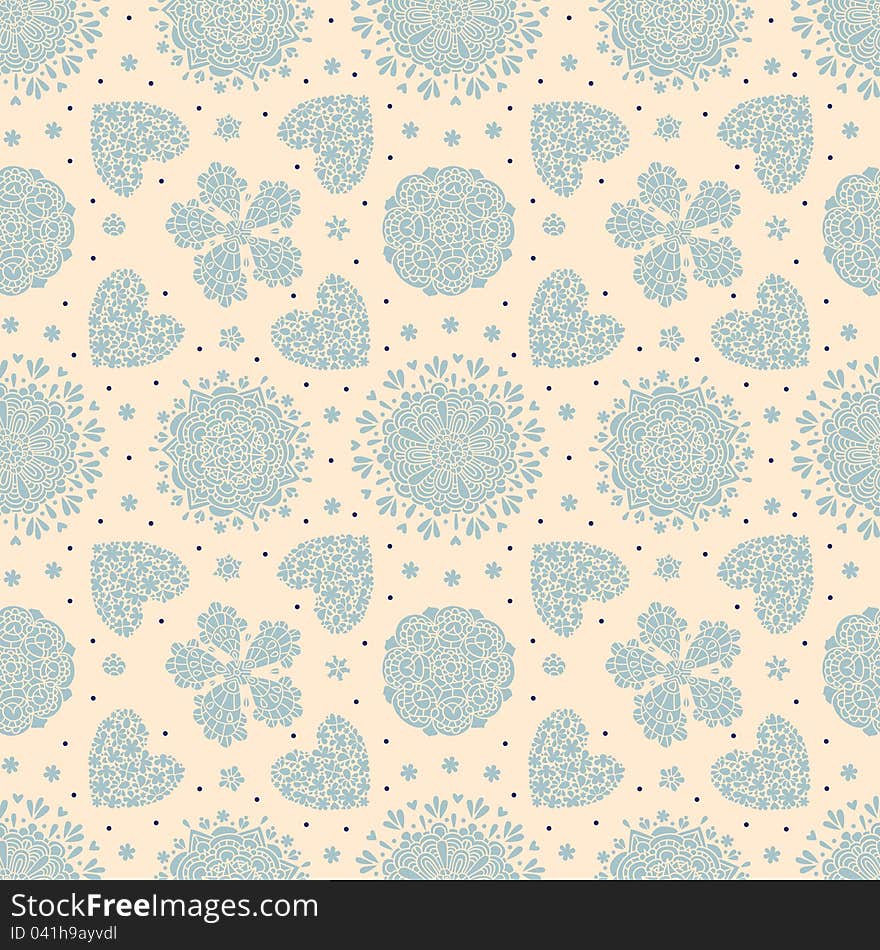 Flowers and hearts on the ground, ornamental flowers seamless pattern St. Valentine's Day, Women's Day, birthday. Flowers and hearts on the ground, ornamental flowers seamless pattern St. Valentine's Day, Women's Day, birthday